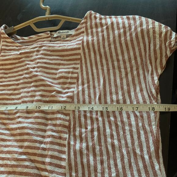 Madewell S Red White Stripe Play Button Back Linen Blend Shift Mini Dress G5305 - Picture 6 of 14